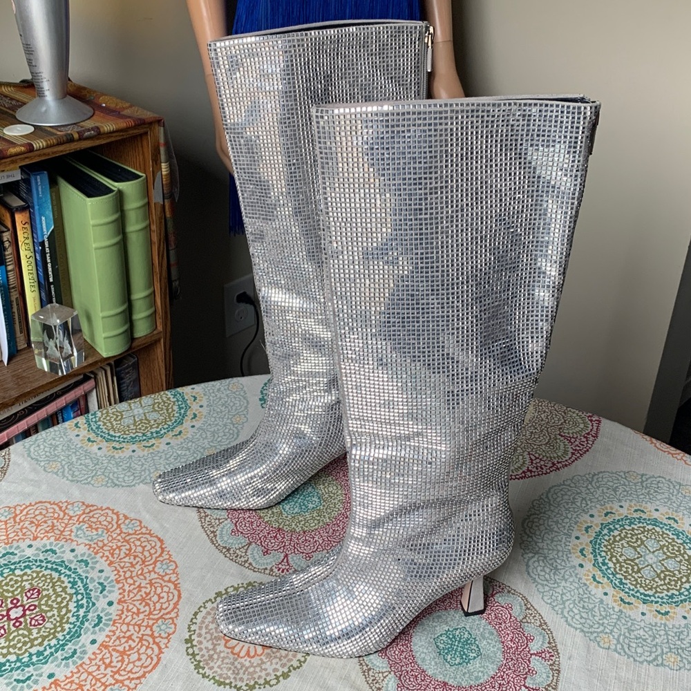 🔥💋Lola Cruz Mia Mirrorball Women's Knee-High 3.25” Stiletto Boots EU39
